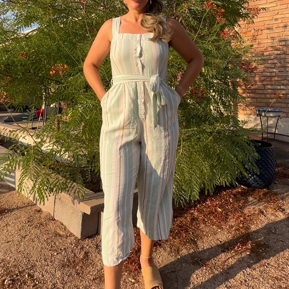 a new day Pants - A New Day Striped Linen Jumpsuit Women’s M